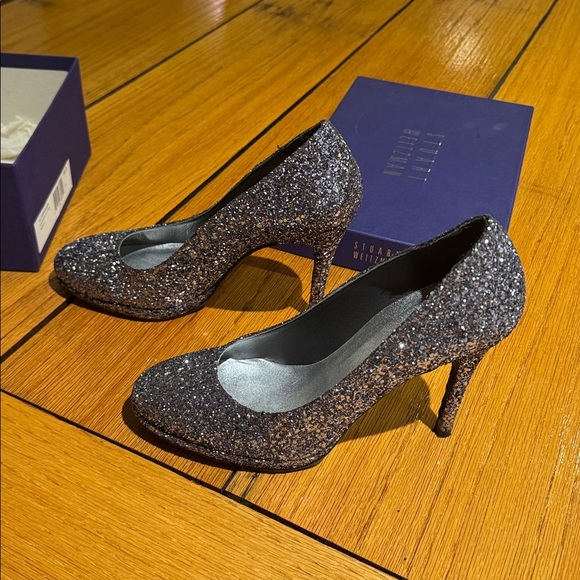 Stuart Weitzman Glitterswoon Graphite Glitter Heels – Size 8.5 M - Picture 1 of 8